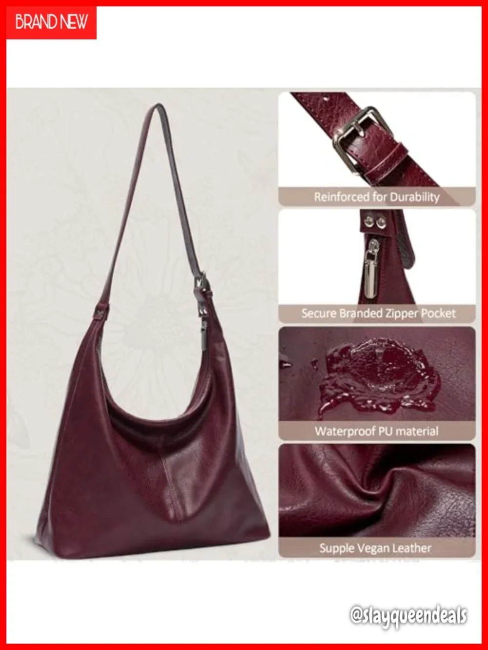 Vegan Leather Hobo Bag for Women Slouchy Shoulder Purse Work Handbag Tote